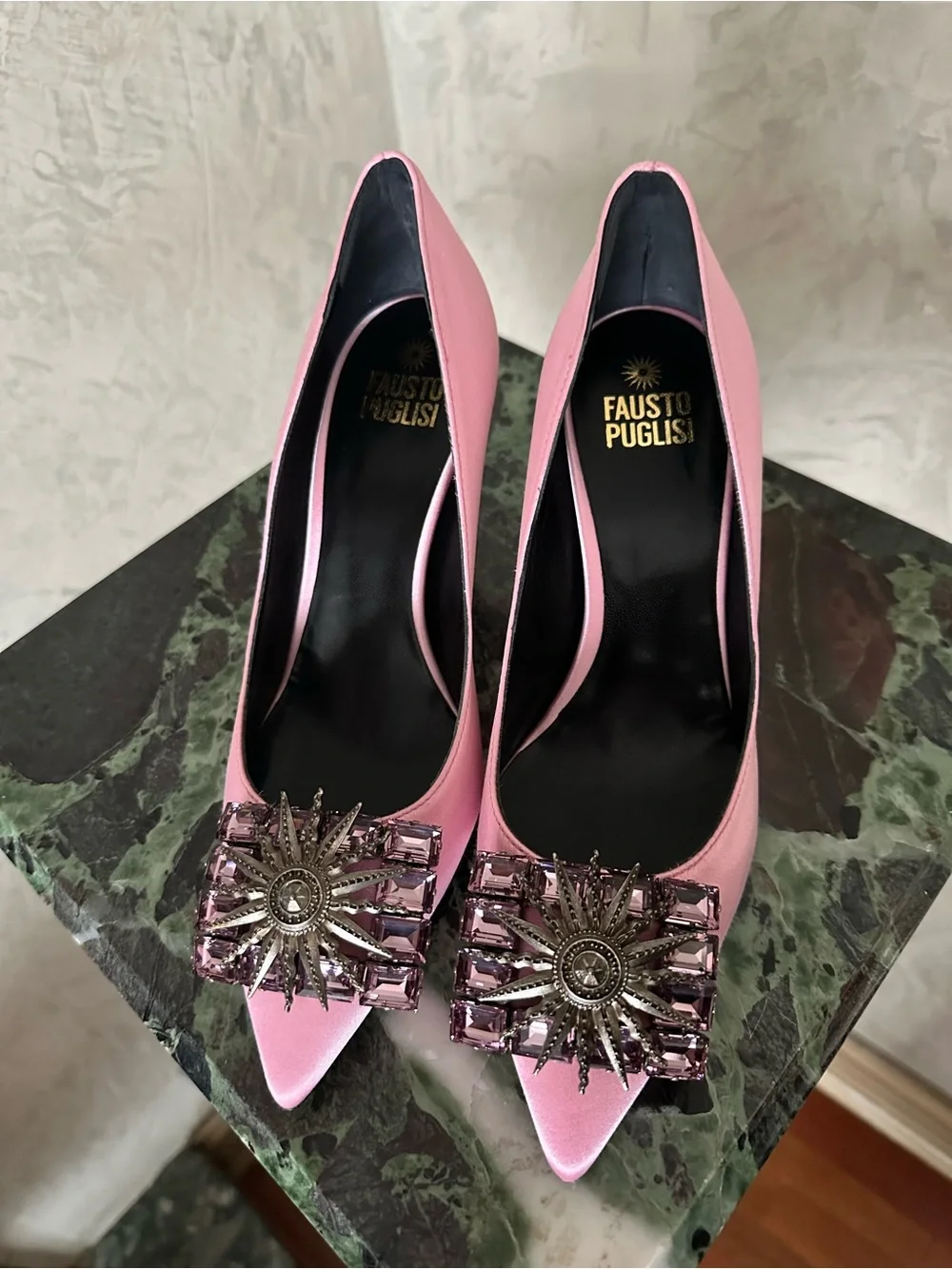 FAUSTO PUGLINI Pink Embellished Pointed-Toe Pumps